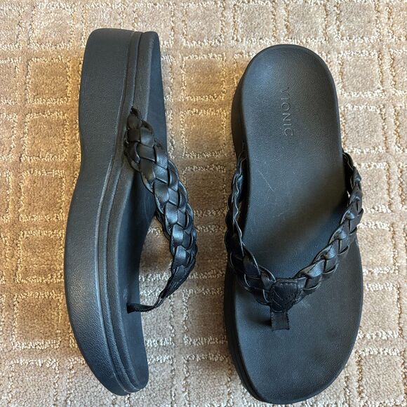 Vionic Kenji Braided Wedge Flip Flop Sandal Women's 8.5 Black Comfort Platform - Picture 1 of 8